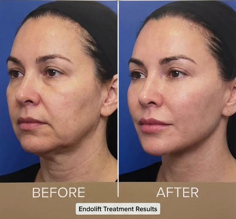 Endolift before and after face and jawline